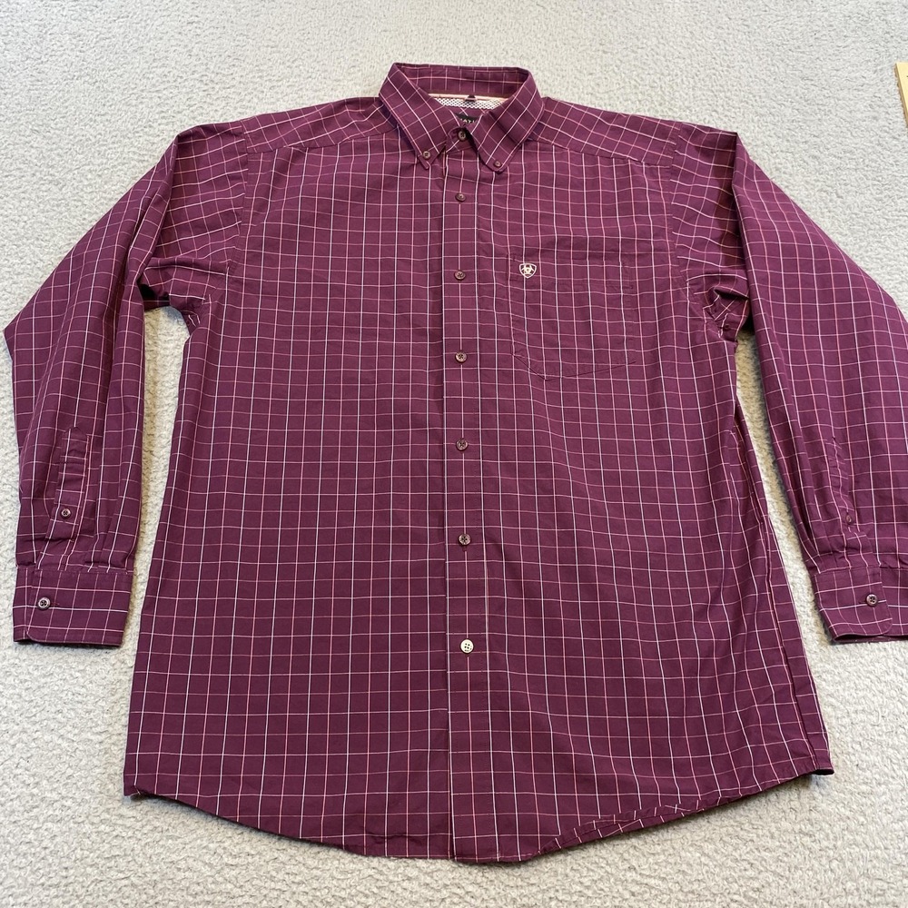 Ariat Pro Series Shirt Mens Large Purple Check Button Long Sleeve Western Casual
